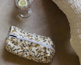 Cotton cosmetic bag "Lemon Curd" | Quilted bag | Makeup bag | Lemons | Handmade makeup bag | S & L
