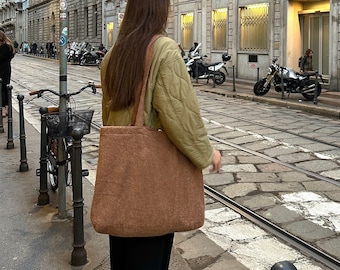 Teddy bag | Shopper with button | Teddy bag | brown | Shopping bag | Diaper bag | handmade bag | 58 x 42 cm