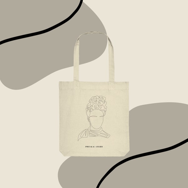 Handbedruckte Organic Shopper aus Baumwolle - "Frida Kahlo" | Baumwolltasche Shoppingbag Jutebeutel Totebag Beutel Tasche Geschenk