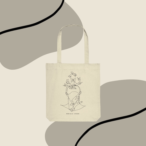 Hand-printed organic shopper made of cotton - "Butterfly Face" | Gift Jute Bag Shopping Bag Recycled