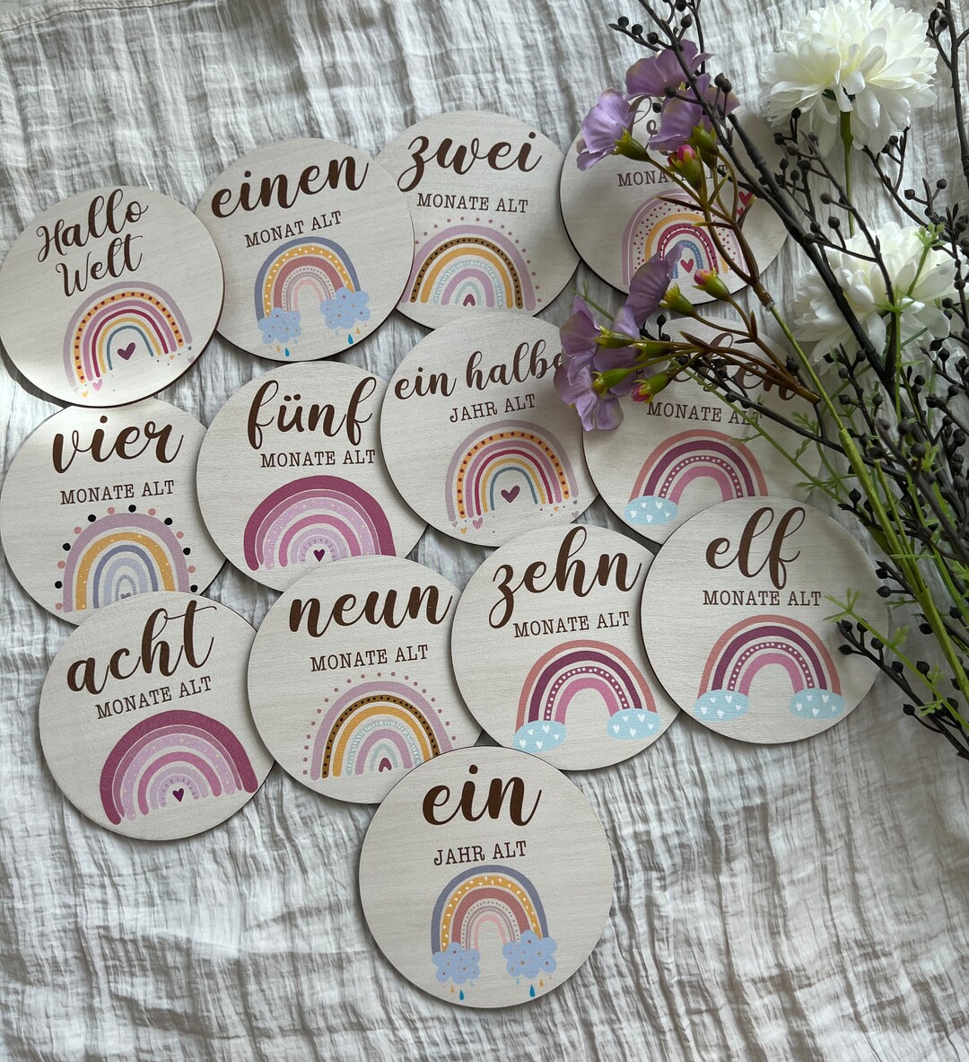 Wooden Milestone Cards Set "rainbow" | Baby Milestones Printed ...