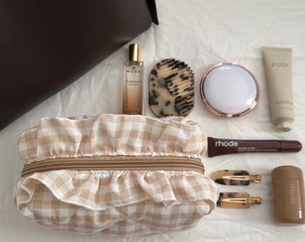 Cotton cosmetic bag "Vintage Plaid" | Quilted makeup bag | Makeup bag | Beige checkered | Handmade makeup bag | 17x11x9cm