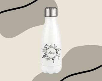 Personalisierbare Thermosflasche 350ml - "Name mit Blumenkranz" | Edelstahl | Personalisiertes Geschenk Geburtstag Geschenkidee Muttertag