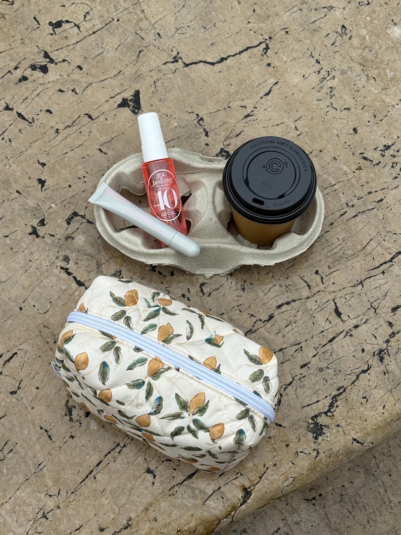 Cotton cosmetic bag "Lemon Curd" | Quilted bag | Makeup bag | Lemons | Handmade makeup bag | S & L image 2
