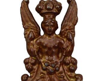 French Antique Neoclassic Lead Winged Woman 19th