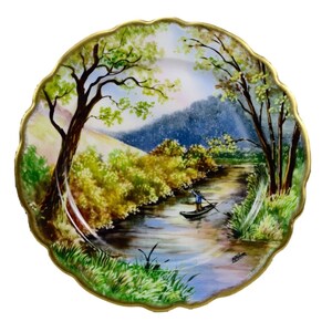 French Antique Hand Painted Limoges Porcelain Plate – Elegant Vintage Collectible