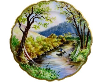 French Antique Hand Painted Limoges Porcelain Plate – Elegant Vintage Collectible