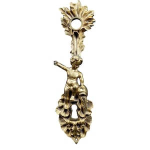 Antique French ANGEL Putto Bronze Door Back Plates Knob 18th.c