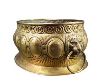 French Antique Brass Bronze Planter Lion Head