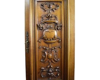 Architectural French Hand Carved Solid Wood Cupboard Door With Scrolls Griffin Chimera  Carving