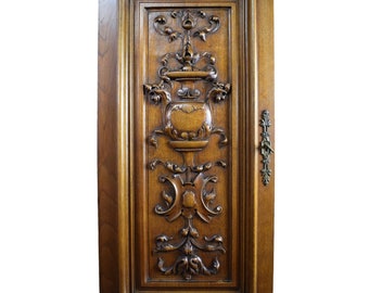 Architectural French Hand Carved Solid Wood Cupboard Door Wall Panel With Scrolls Griffin Chimera  Carving