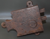French Antique Handcrafted 18th 19th Century Chateau Wrought Iron Door Lock with Two Bolt and Key in Working Order