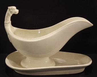 Vintage French Antique White Arboras Ironstone Gravy Boat