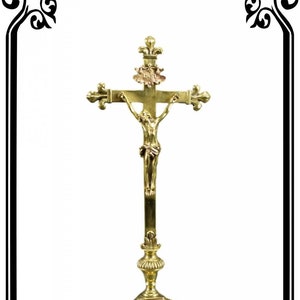 Antique French Ormolu Bronze Standing Cross, Crucifix Reliquary, Catholic Gift