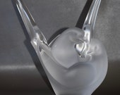 Marc Lalique Vintage French Doves Birds Crystal Vase with Flower Frog Holder Sylvie Pattern