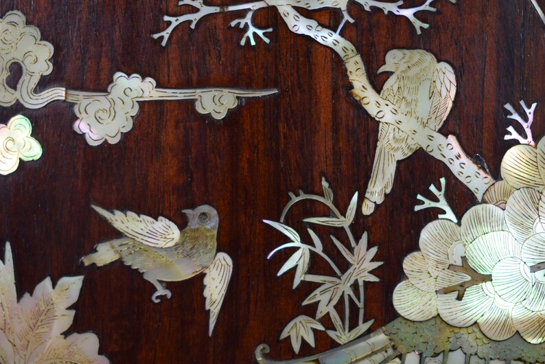 Antique Chinese Carved Wood and Mother of Pearl Inlaid Wall | Etsy