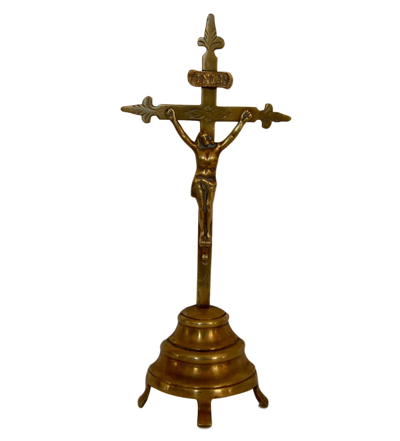 Français Antique Bronze Altar Standing Crucifix - Années 1800 11In.tall Français Croix Catholique Re