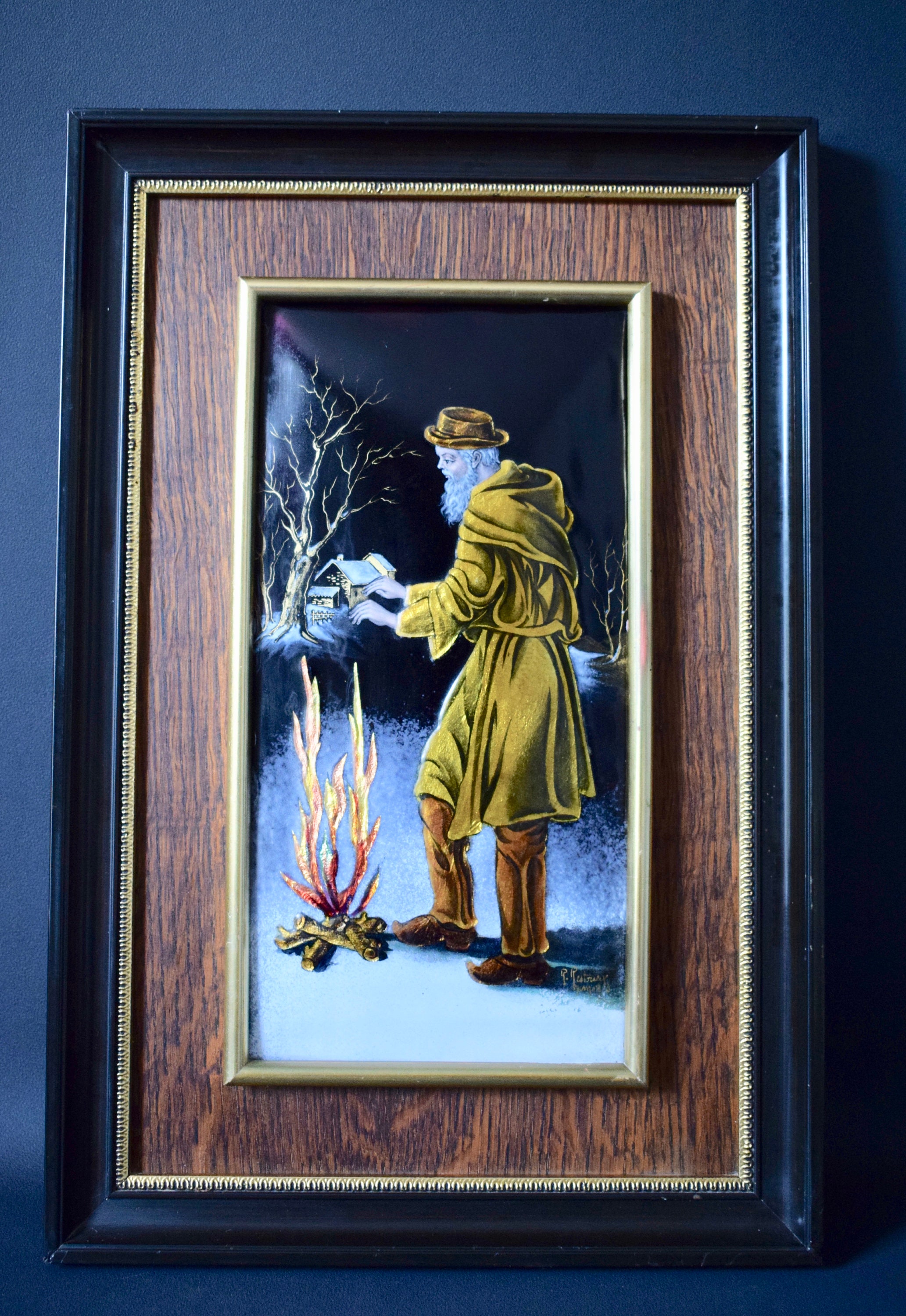 Émail de Limoges sur Cadre en Plaque Cuivre Signé Restoueix