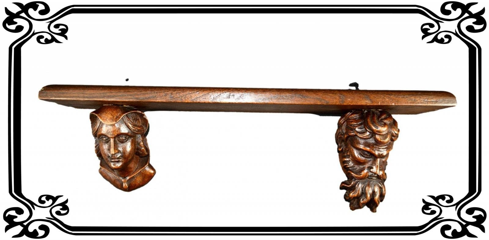 Français Antique en Bois Sculpté à La Main Encorbellement Étagère Applique Support Mural 19Ème