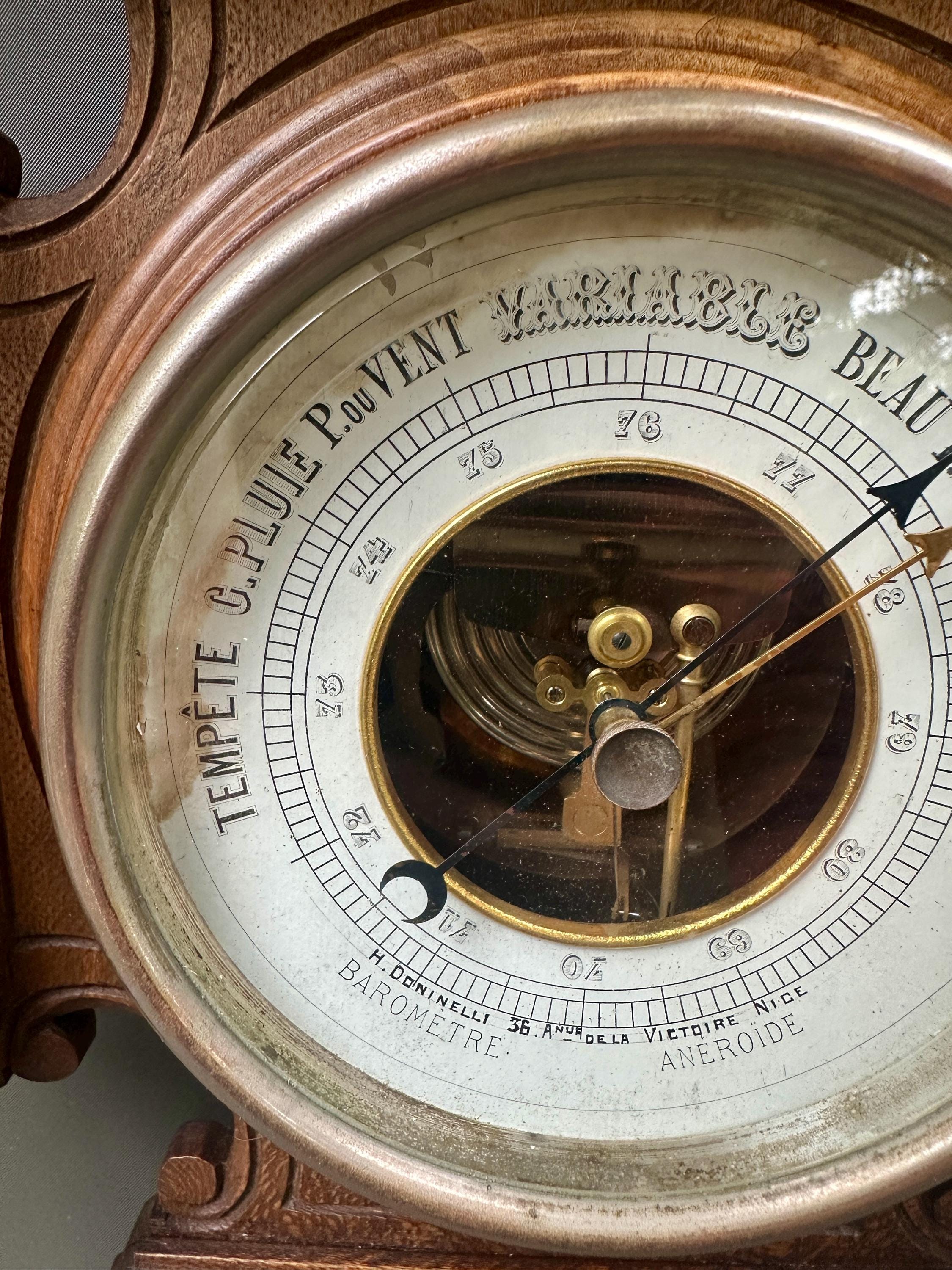Antique French Carved Wood Barometer Thermometer, Belle Époque Decor ...
