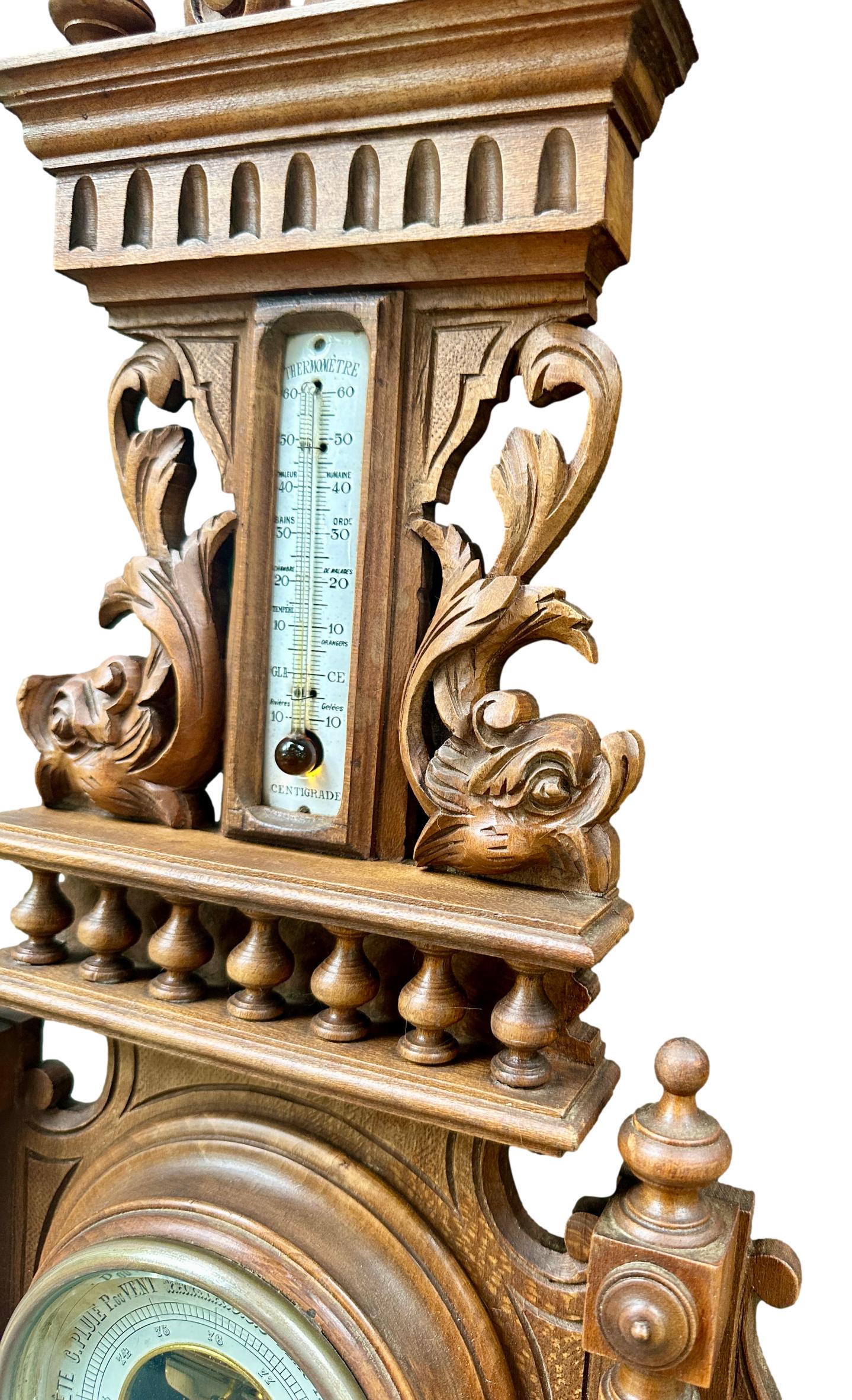 Antique French Carved Wood Barometer Thermometer, Belle Époque Decor ...