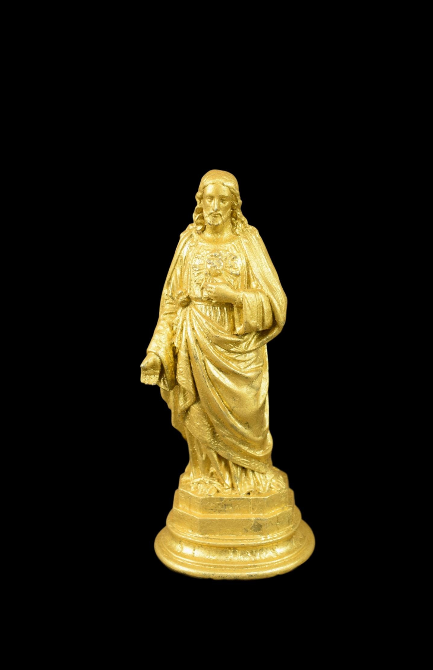 Figurine Antique Français Statue de Jésus Sacré-Cœur