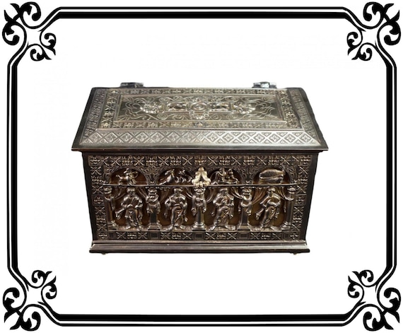 RARE Antique French Gothic Casket Jewelry Box Zod… - image 1