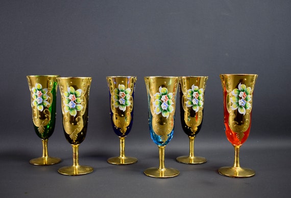 ベネチアングラス ワイングラス/シャンパングラス 5個セット