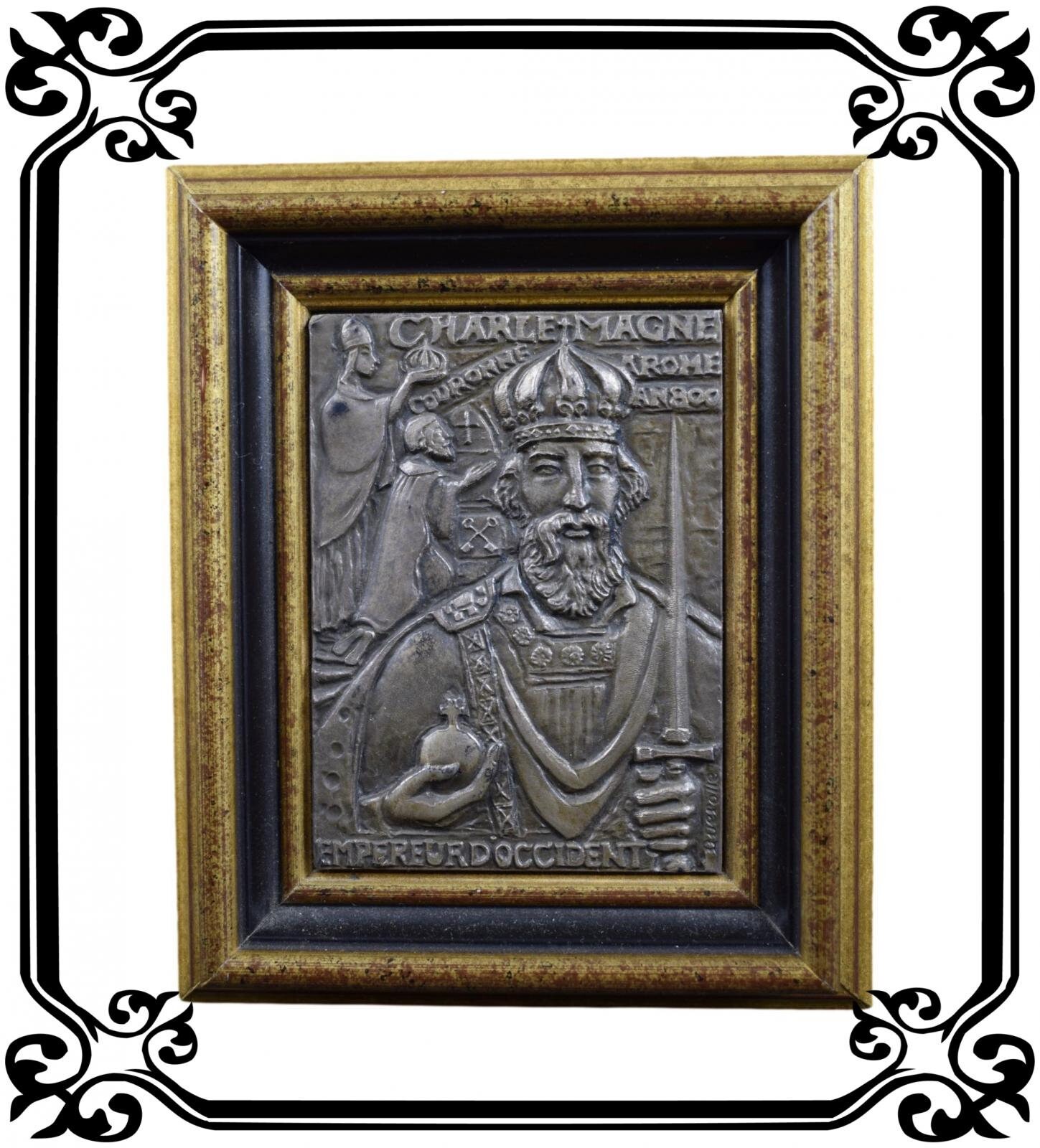 Français Antique Religieux Plaque d'argent Sterling Charlemagne - Rome