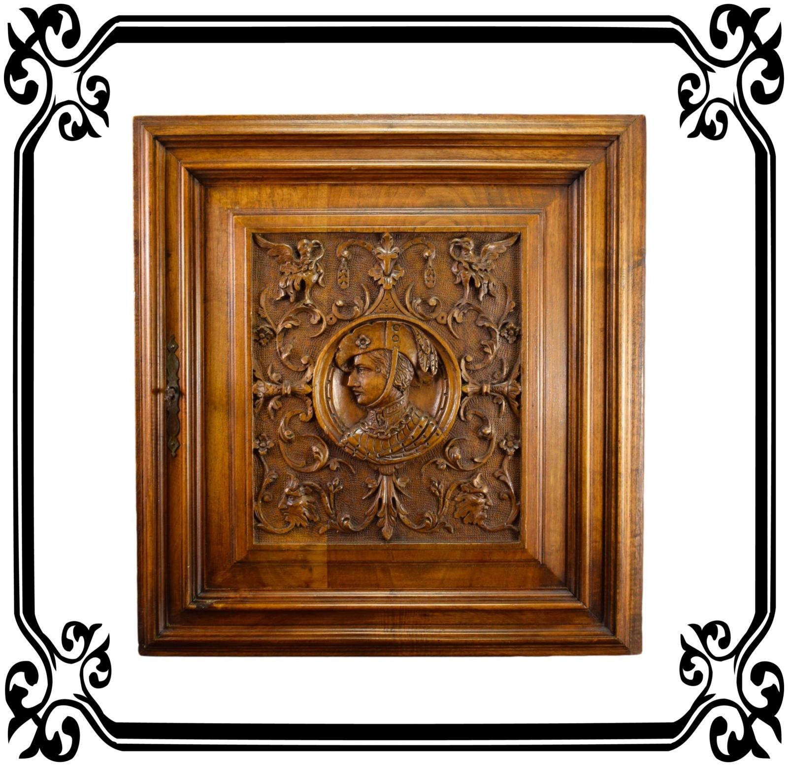 Vintage Français Antique Gothic Hand Carved Wood Cupboard Door 19Th