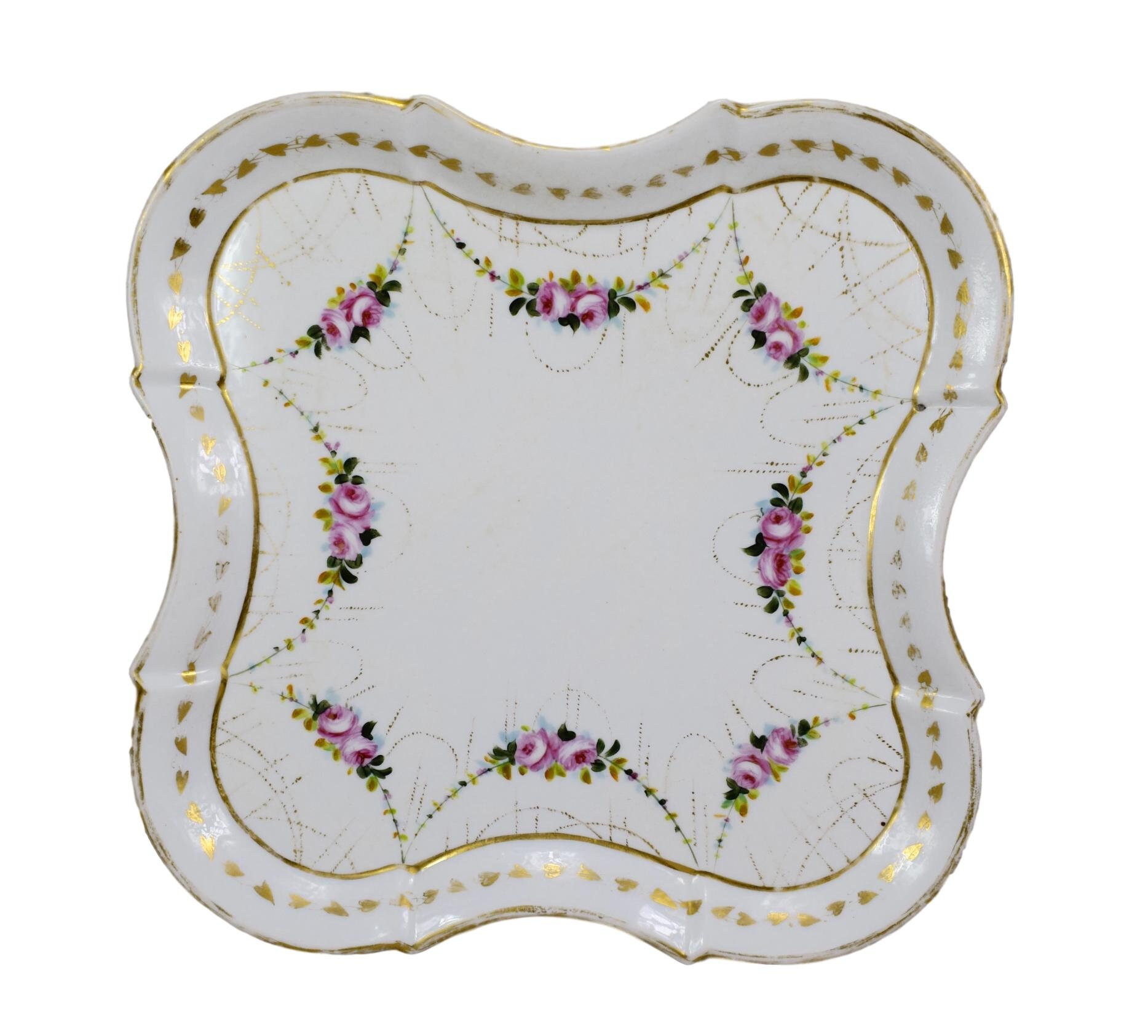 Français Plateau de Commode en Porcelaine Limoges - Plat Peinte à La Main Service Roses Cadeau Fête