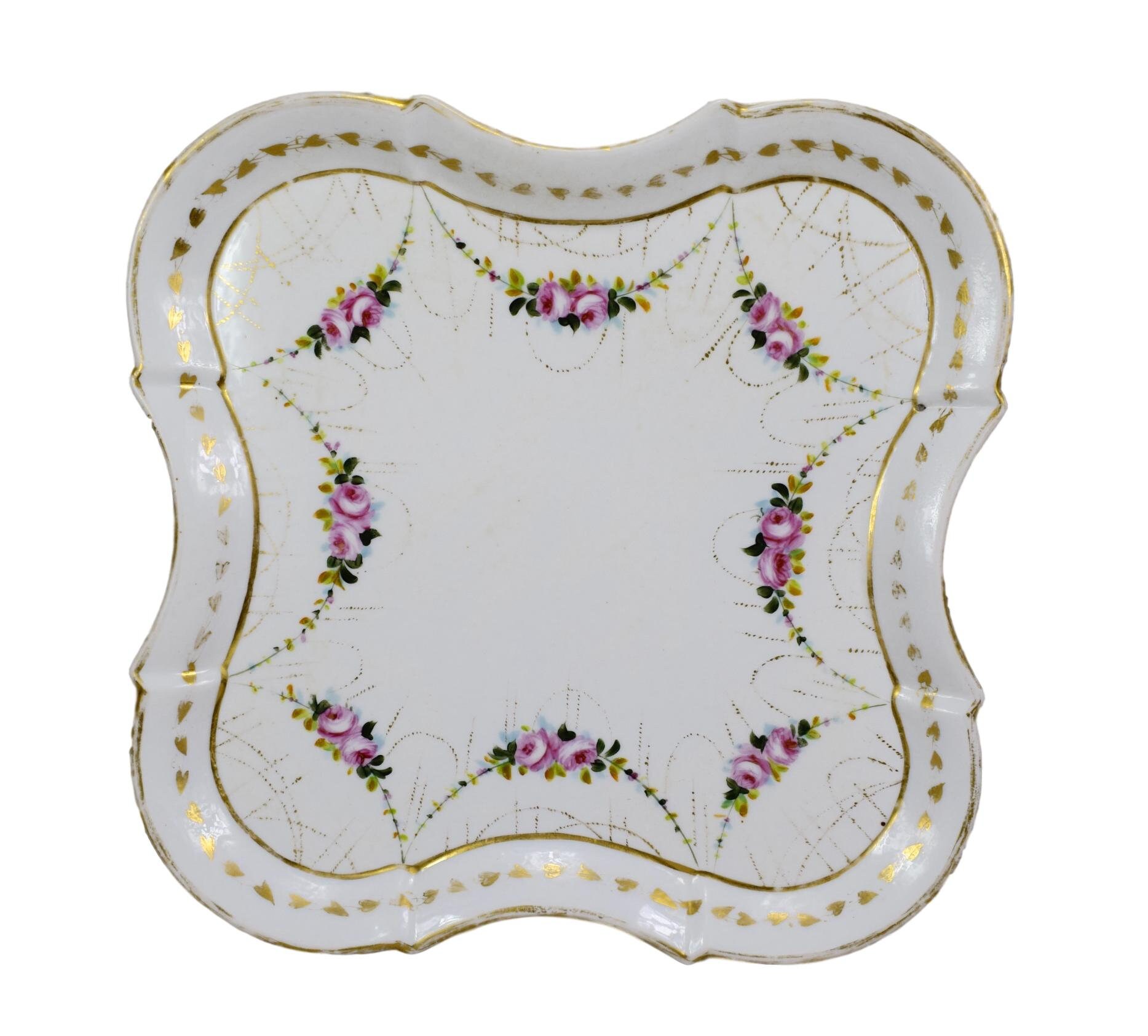 Français Plateau de Commode en Porcelaine Limoges - Plat Peinte à La Main Service Roses Cadeau Fête 