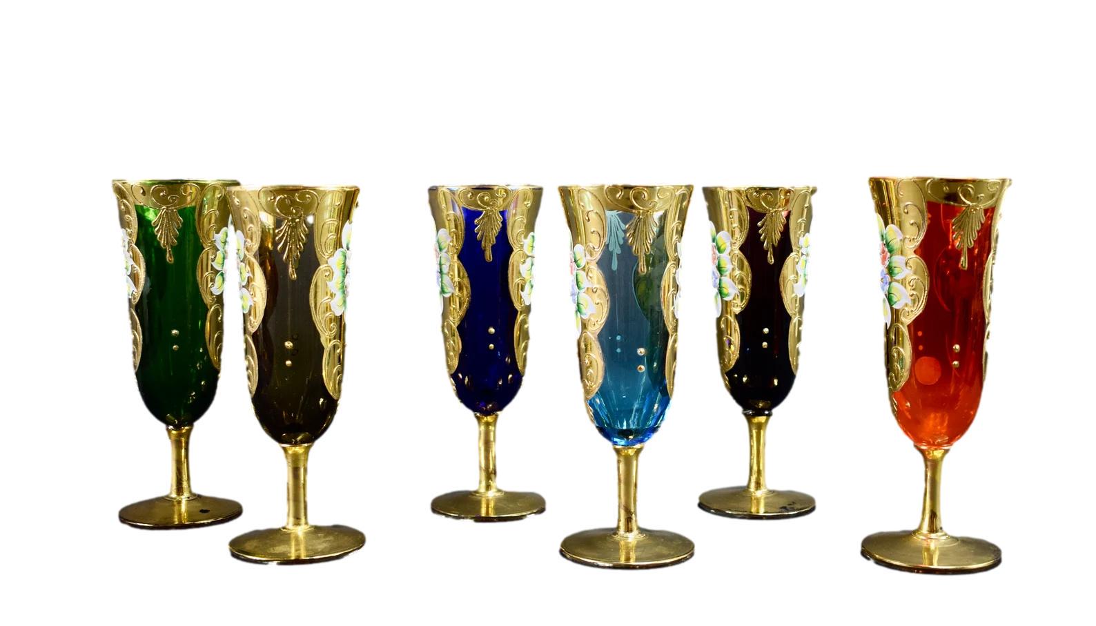 Set of 6 Vintage Murano Champagne Glasses – Multicolored