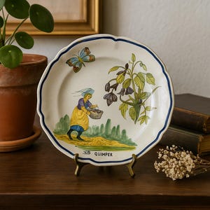 Antique French Henriot Quimper Hand Painted Plate Woman Porquier Beau, Gift for her, French Wall Decor