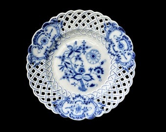 ヴィンテージ マイセン ブルーオニオン 磁器プレート：網目模様の