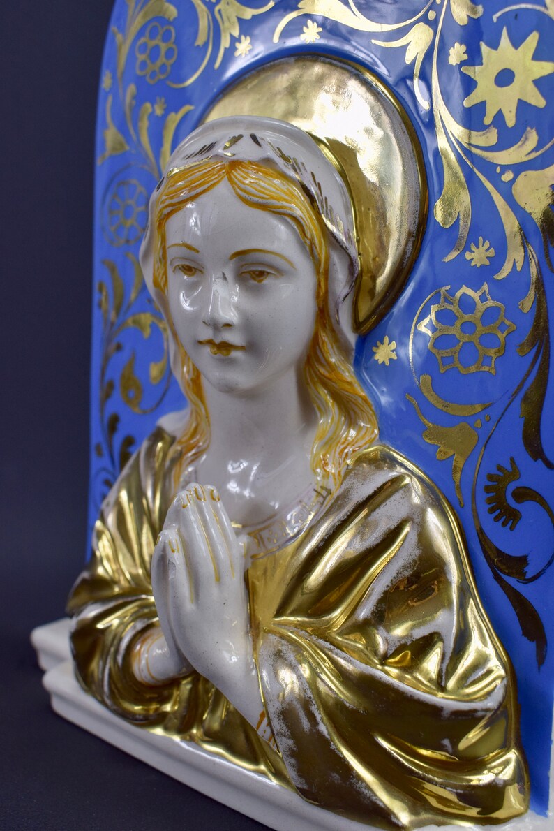 Antique Italian Religious Blue Gold Majolica Standing Wall Etsy