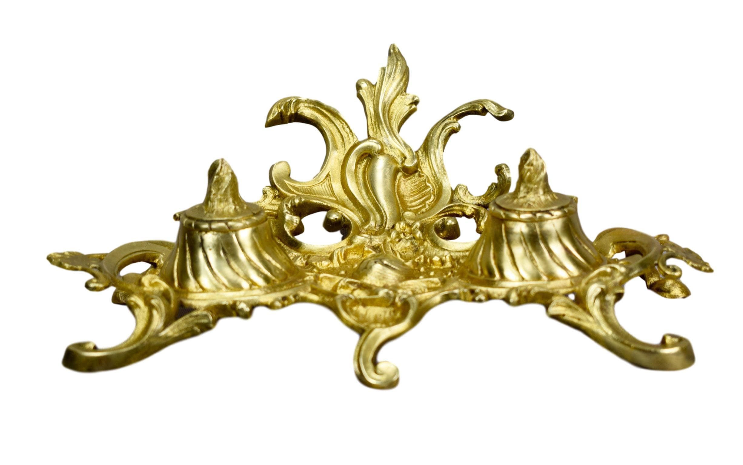 Français Antique Rococo Bronze Double Encrier-Louis Xv à L'encre Stand-Bureau & Accessoire de Bureau