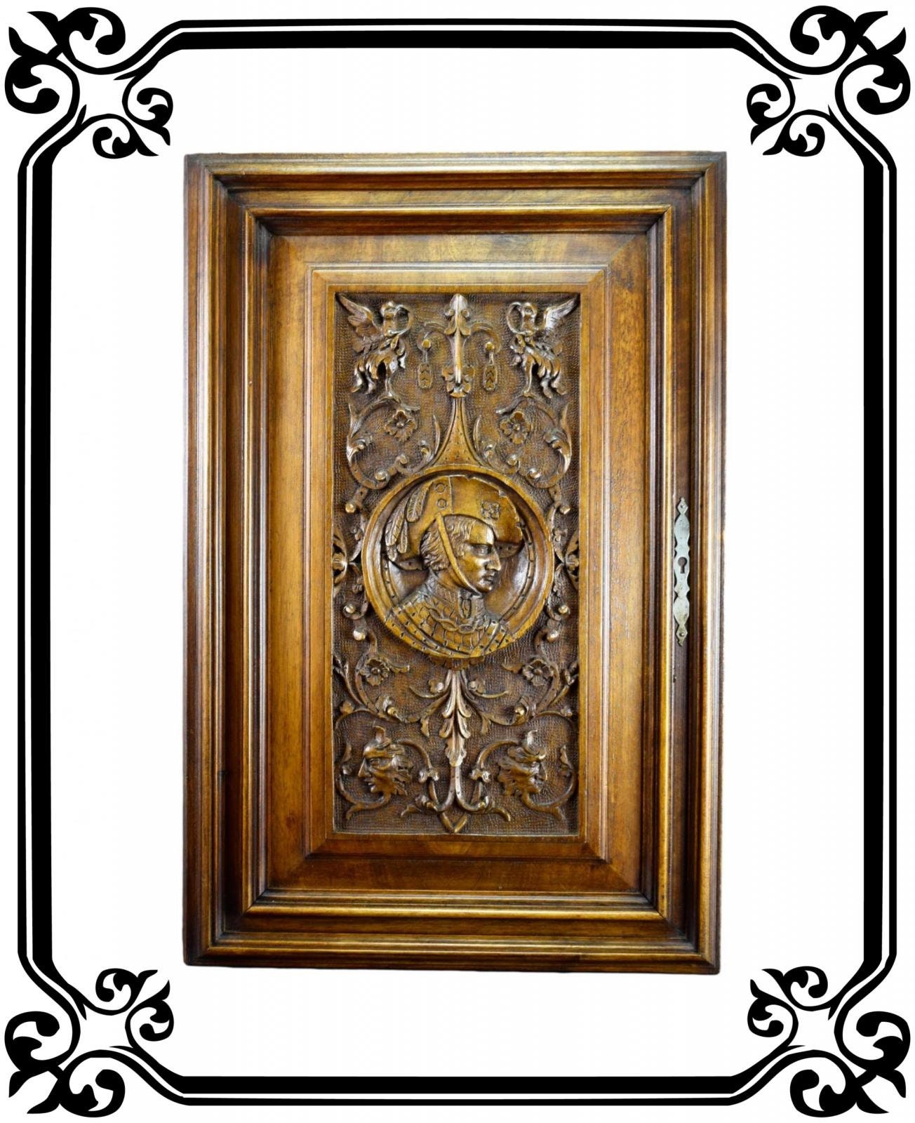 Vintage Français Antique Gothic Hand Carved Wood Cupboard Door 19Th