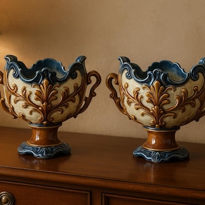 1900&#39;s Pair of majolica pot covers planter