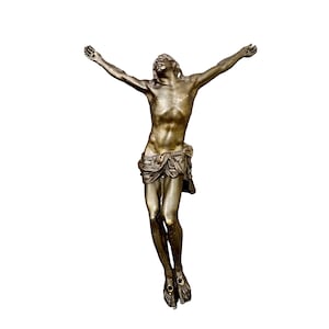 French Antique Religious Hollow Bronze Wall Crucifix Cross
