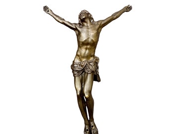 French Antique Religious Hollow Bronze Wall Crucifix Cross