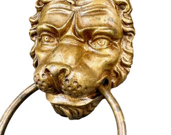 French Antique Large Bronze Lion Door Handle Knocker, French Architectural Hardware