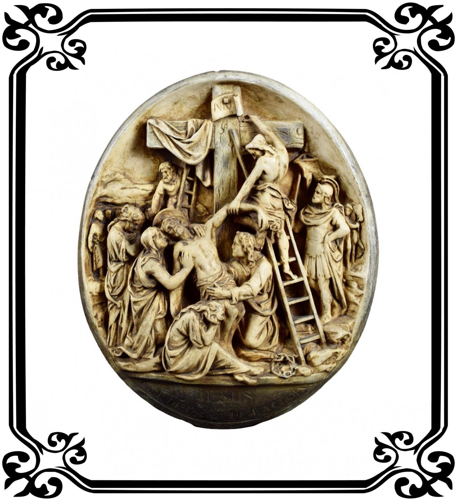 Vintage Français Antique Plaque Murale Religieuse La Descente de Croix