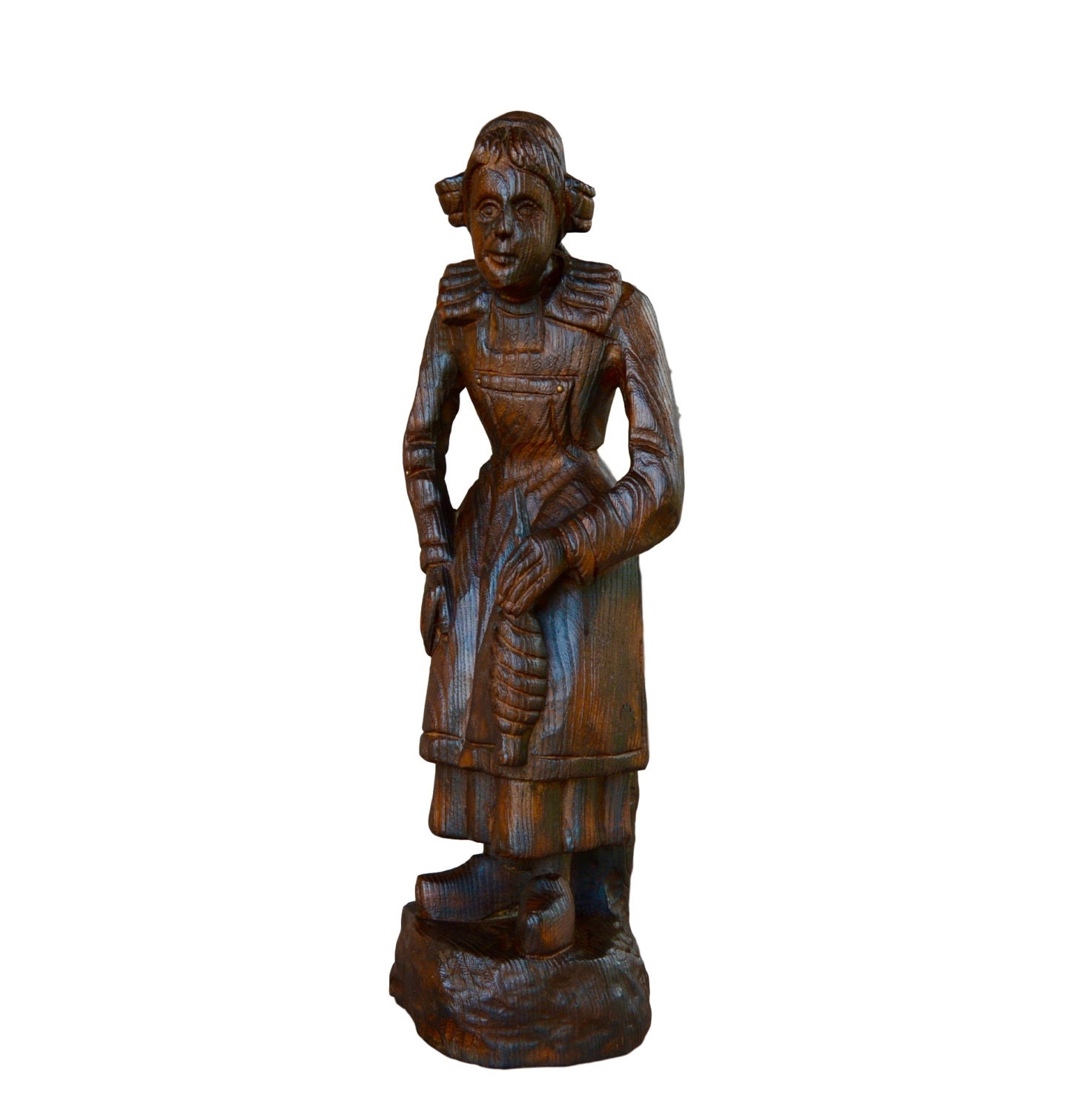Français Vintage Breton Sculpture, Sculpture Statue Figure - Croisillon Colonne Bretagne Woman Queno