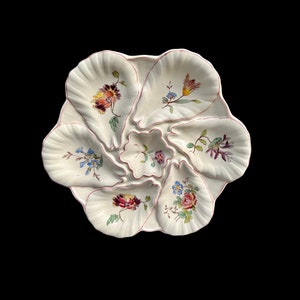Longchamp French Antique Majolica Scalloped Oyster Floral Plate