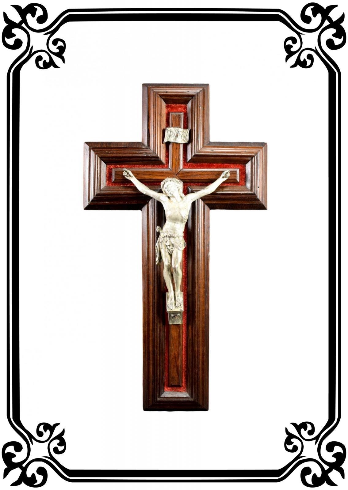 Vintage Français Antique Large 17 7/8 Crucifix Mural Jésus-Christ 19Ème Siècle