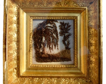 Antique French Empire Hair Art Memento Rare Mourning Reliquary Wall Frame