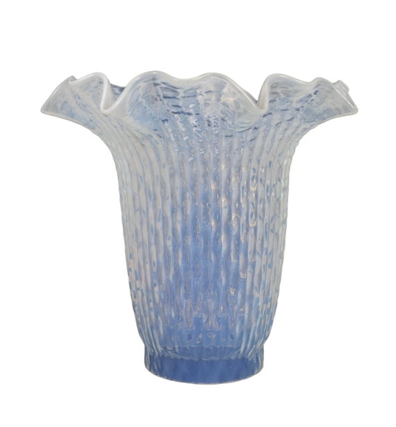 Vintage Antique Blue Glass Oil Lamp Shade Faceted Opalescent Glass