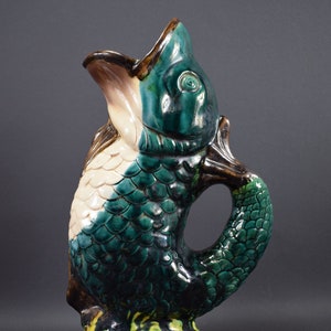 Antique French Majolica Gurgling  Fish Pitcher Jug Vase
