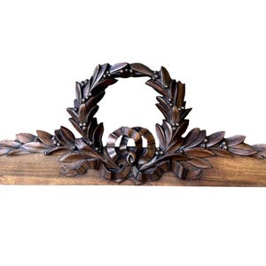 Antique Hand-Carved Walnut Pediment, Louis XVI Laurel Wreath, French Architectural Salvage